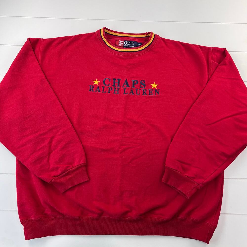 Chaps Ralph Lauren Vintage Embroidered Red Sweatshirt men's size XXL Crewneck